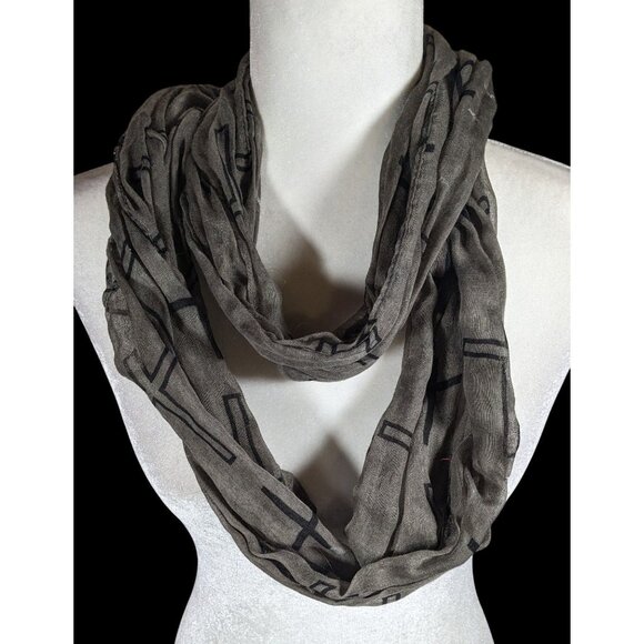 Grunge Gothic Grey And Black Cross Print Infinity Scarf - Picture 1 of 6